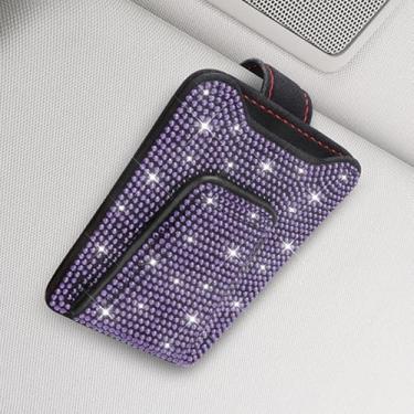 Imagem de Sparkling Rhinestone Car Visor Sunglasses Holder Clip with Red Stitching,Easy-Install Accessory for Women & Men,Secure & Stylish Glasses Organizer