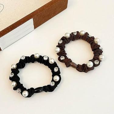 Imagem de 2 peças de prendedores de cabelo pérola para mulheres, prendedores de rabo de cavalo preto, marrom, acessórios de cabelo sem danos