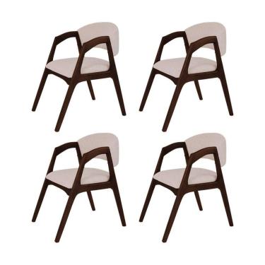 Imagem de Conjunto Com 4 Cadeiras De Jantar Gabriela Em Madeira E Mdf Castanho Linho Bege