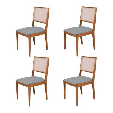 Imagem de Conjunto Com 4 Cadeiras De Jantar Estofada Suellen Cerejeira Linho Cinza