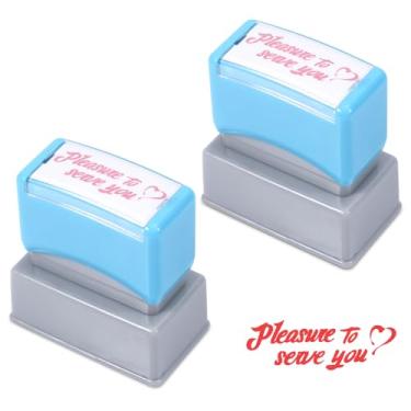 Imagem de 2 carimbos de prazer de servir, carimbos de autotinta, personalizados, lindos carimbos de servidor para cheques quadrados de papelaria de escritório para servir serviço de trabalho (coração)