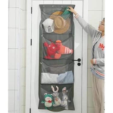 Imagem de Organizador de porta de armário para pendurar – 4 prateleiras e 4 bolsos grandes para itens essenciais para bebês, meninas, dormitório, organizador de brinquedos de pelúcia