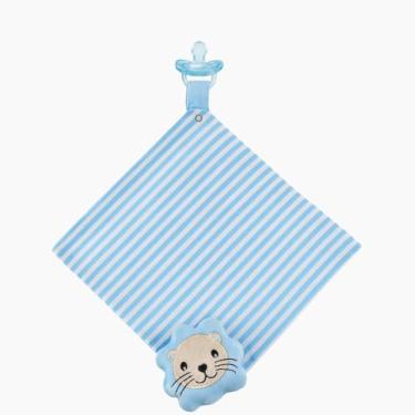 Imagem de Naninha Para Bebê Paninho Bichinho com Prendedor de Chupeta (Leão Azul)
