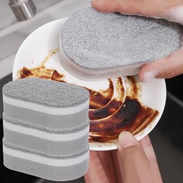 Imagem de Esponja cinza de cozinha para lavar louça, óleo antiaderente, panela antiaderente, pratos, esfregão, ferramentas de limpeza doméstica, esponjas, lenços, 3 peças