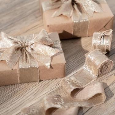Imagem de 3,8 cm x 5 m, 3 rolos no total 15 m champanhe marrom brilhante desgastado fita de chiffon para embrulho de presente, convites de casamento, decorações de buquê de noiva