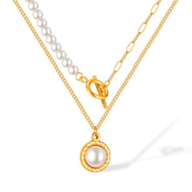 Imagem de Rockyu Colar feminino vintage de luxo de aço inoxidável elegante de camada dupla com fecho OT, perfeito para casamentos e presentes de festa