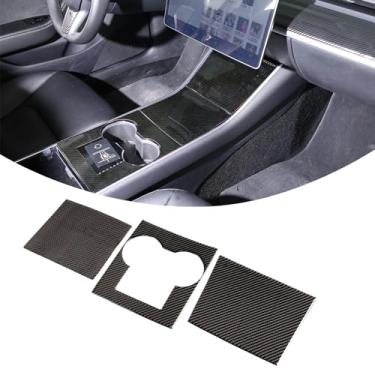 Imagem de Aotumcer Capa de console central de fibra de carbono macia para Tesla Model 3, à prova de líquidos, atualização interna luxuosa com proteção UV, capa de tampa do bisel do console central selecionada à