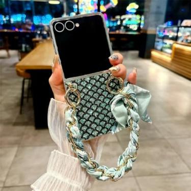 Imagem de Capa para Galaxy Z Flip5 de luxo com glitter e escamas de peixe, com corrente de lenço de seda e revestimento fofo (para Galaxy Z Flip5/04)