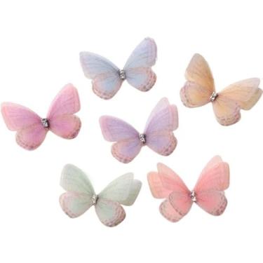 Imagem de Aplique de tecido, 20 peças, simulação de borboleta, acessório para cabeça de strass, malha de strass, grampos de cabelo, gaze sonhadora (cores mistas)