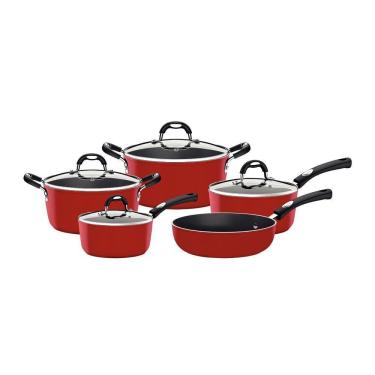 Imagem de Jogo De Panelas Mônaco Em Alumínio Revestimento Antiaderente Starflon Vermelho 5 Peças - Tramontina