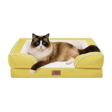 Imagem de Comfort Expression Sofá-cama ortopédico impermeável para cães pequenos, com capa removível lavável e parte inferior antiderrapante (PP, mostarda picante)