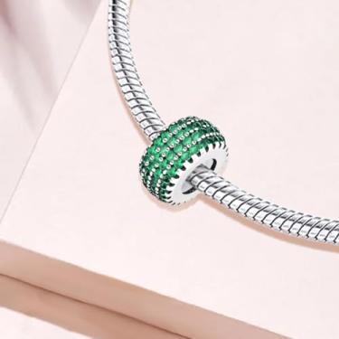 Imagem de 1 peça elegante diamante verde prata berloque contas adequadas para mulheres, faça você mesmo e roupa diária combinando joias decoração para mulheres presente para mãe