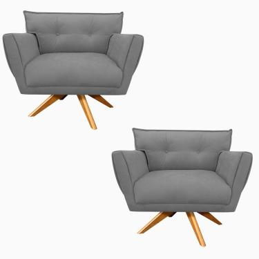 Imagem de Kit 02 Poltronas Giratória Anitta Suede Base Madeira Grafite