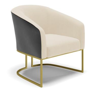 Imagem de Poltrona Preto Com Linho Bege A19 Base Industrial Dourada