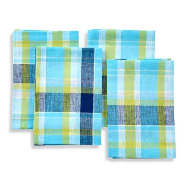 Imagem de Solino Home Conjunto de guardanapos de jantar de linho azul com 4 guardanapos xadrez de verão 100% linho puro 50 x 50 cm – Feito à mão e lavável na máquina