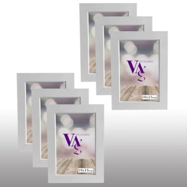 Imagem de Kit 6 Porta Retrato Branco Moldura Branca com Vidro Ou Acetato para Parede Ou Mesa(10x15cm)(VIDRO,PAREDE)