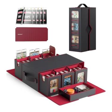 Imagem de Kabinka MTG Commander Deck Box, 6-Deck Modular Card Case with 100 PCS Card Sleeves, Dice Tray - Holds 600+ Double-Sleeved Cards, 35PT Magnetic Holders for TCG/EDH (Black Red)