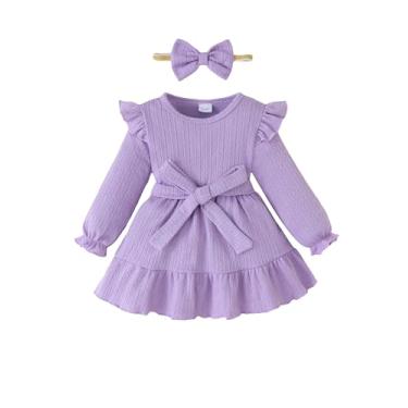 Imagem de Baby Girl Dresses Infant 3-6 Months Girl Clothes Ruffle Long Sleeve Dresses Fall Winter Outfits Purple Casual Dresses
