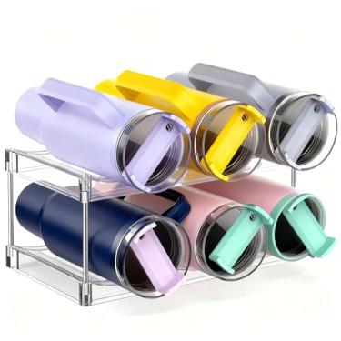 Imagem de Keerte Suporte de armazenamento de garrafa empilhável de plástico, prateleira organizadora independente para garrafa de água/vinho e bebida para armário de cozinha, geladeira, bancada, despensa