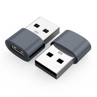 Imagem de Adaptador USB C fêmea para USB macho, conversor de cabo carregador tipo C para USB, Plug and Play de alta velocidade, compatível com vários dispositivos, pacote com 2/cinza