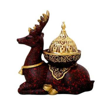 Imagem de Porta-incenso decorativo Queimador de incenso rena com padrão mármore, queimador resina requintada, cone olíbano portátil para decoração spa ioga escritório doméstico(Red)