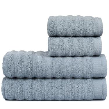 Imagem de Kit 4 Toalhas de Banho e Rosto 100% Algodão Super Macias e Absorventes Toalhas Felpudas de Luxo Premium para Banho e Decoração (Azul Nublado)