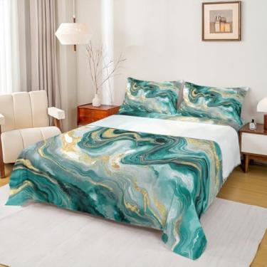 Imagem de Erosebridal Jogo de lençol de cama de mármore para homens e mulheres, conjunto de lençóis minimalistas em aquarela Queen com design de arte moderna, lençol de cima gradiente de arte com tinta fluida