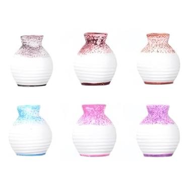 Imagem de 6 peças de mini vasos coloridos de flores, minúsculos vasos de flores de resina, decoração DIY de micropaisagem, ornamentos de suculentas musgo, acessórios de jardim de fadas, decoração de mesa para