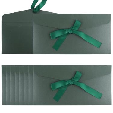 Imagem de Pacote com 20 envelopes decorativos verdes perolados com laço de fita, envelope de presente de Natal de 20 x 10 cm, envelope de convite de saudação, conjunto puro clássico para festa de casamento