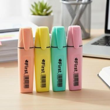 Imagem de Conjunto Marca Texto Pastel, 4 Cores, Resina Plástica, 11cm x 2.5cm, Design Ergonômico, para Estudos e Escritório