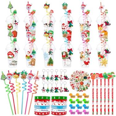 Imagem de Conjunto de 12 presentes de Natal para estudantes, lembrancinhas de festa, copos, chaveiro de enchimento, adesivo de palha, pulseira de silicone para enchimentos de sacolas de brindes, lembrancinhas