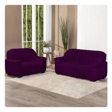 Imagem de Kit Capa De Sofá Protetor 3 E 2 Lugares Elasticada Roxo - Shop Casa No