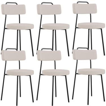 Imagem de Kit 06 Cadeiras Decorativas Estofada Para Sala De Jantar Barcelona L02 Linho Bege - Lyam Decor