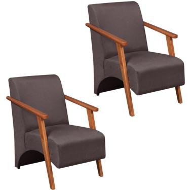 Imagem de Kit 2 Poltrona Venus 1 Lugar Braço Madeira Maciça Tecido Suede Unidecor Marrom
