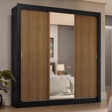 Imagem de Guarda-roupa Casal 3 Portas Correr 4 Gavetas Preto/Rústico