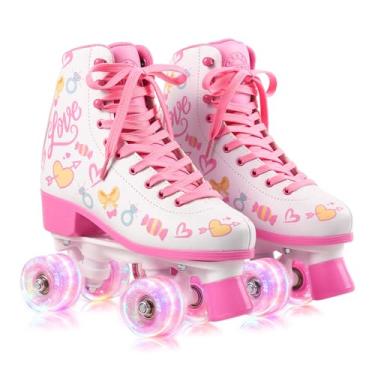 Imagem de METROLLER Classic Roller Skates Girls Ages 8-12 Women's Quad Skates with Light up Wheels, High-top PU Leather Indoor Recreational Skates