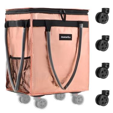 Imagem de Fanwoli Bolsa de compras reutilizável com tecido resistente a rugas atualizado | Rodas de estabilidade melhorada e alça estendida | Carrinho de compras dobrável para mantimentos e lavanderia