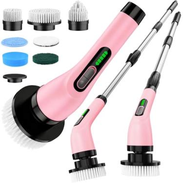 Imagem de Highyes Esfregão giratório elétrico para limpeza de banheiro: esfregão elétrico de chuveiro sem fio - escova de limpeza elétrica para banheira de azulejos - rosa