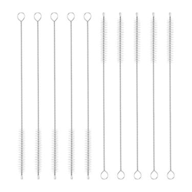 Imagem de HARFINGTON Conjunto de escovas de limpeza de palha, aço inoxidável 304 de comprimento de 20 cm e cerdas de nylon para garrafa de água, tubos de copo com canudo de silicone, branco (8 mm OD, conjunto