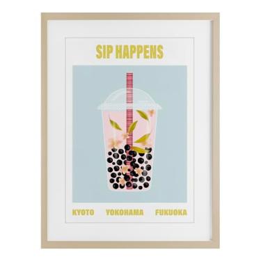 Imagem de Stupell Industries Impressão emoldurada Sip Happens Boba Tea preta sob vidro, design por A Barefoot Stylist, 20 x 14