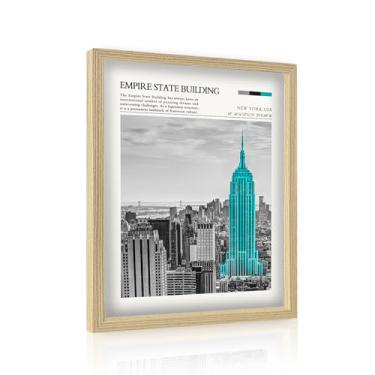 Imagem de GUMEYJIA Arte de parede Empire State Building pequena, 28 x 35,5 cm, moldura vintage, arte em tela preta e branca com turquesa, decoração de casa para sala de estar e quarto