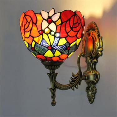 Imagem de Luminária de parede retrô americana com LED, estilo europeu de luxo, para sala de estar, quarto, escritório, casa de campo, hotel, restaurante, café, bar, corredor, com vidro colorido (Estil