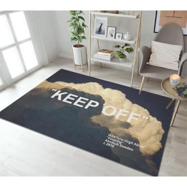 Imagem de Tapete Keep Off Tapete preto e branco moderno com tema popular para sala de estar, quarto, sala de jogos, decoração de casa, tapete antiderrapante 1,5 m x 18 m
