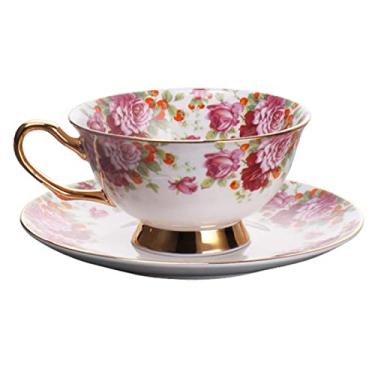 Imagem de Conjunto de xícaras de chá conjuntos de chá para mulheres conjuntos de chá para adultos flor pastoral osso China conjunto de xícaras de café xícaras de porcelana conjunto de chá caneca de leite de