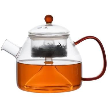 Imagem de Conjunto de máquina de chá de folhas soltas e florescentes, fogão e micro-ondas, bule de vidro de 1200 ml com infusor de chá de vidro removível