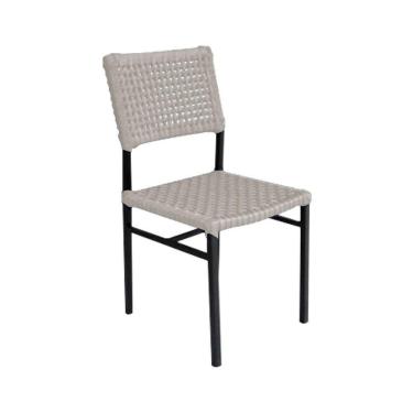 Imagem de Cadeira França Corda Náutica Base Em Alumínio Preto-areia - Cor: Bege