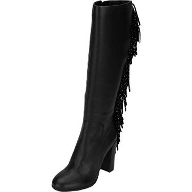 Imagem de Kenneth Cole New York Botas femininas Justin de couro com franjas na altura do joelho, Preto, 36