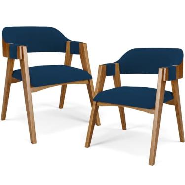 Imagem de Kit 02 Cadeiras Para Sala de Jantar e Estar Living Estofada Suran L02 Suede Azul Marinho - Lyam
