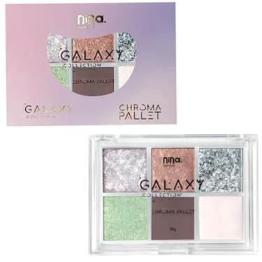 Imagem de Nina Makeup Galaxy Collection Chroma Palette Ursa Maior, Paleta de Sombras com 6 Cores Metálicas e Glitter,10g