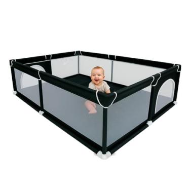 Imagem de BVX Cercadinho Infantil Grande com Tela de Segurança, Estrutura de Aço Reforçado, 180x150x66cm, Fácil Montagem, para Bebês 6 Meses a 3 Anos, Preto